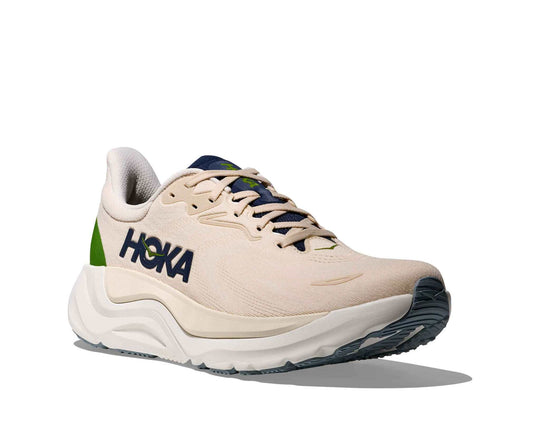 HOKA Arahi 8 uomo Alabaster/Birch, vista di tre quarti frontale