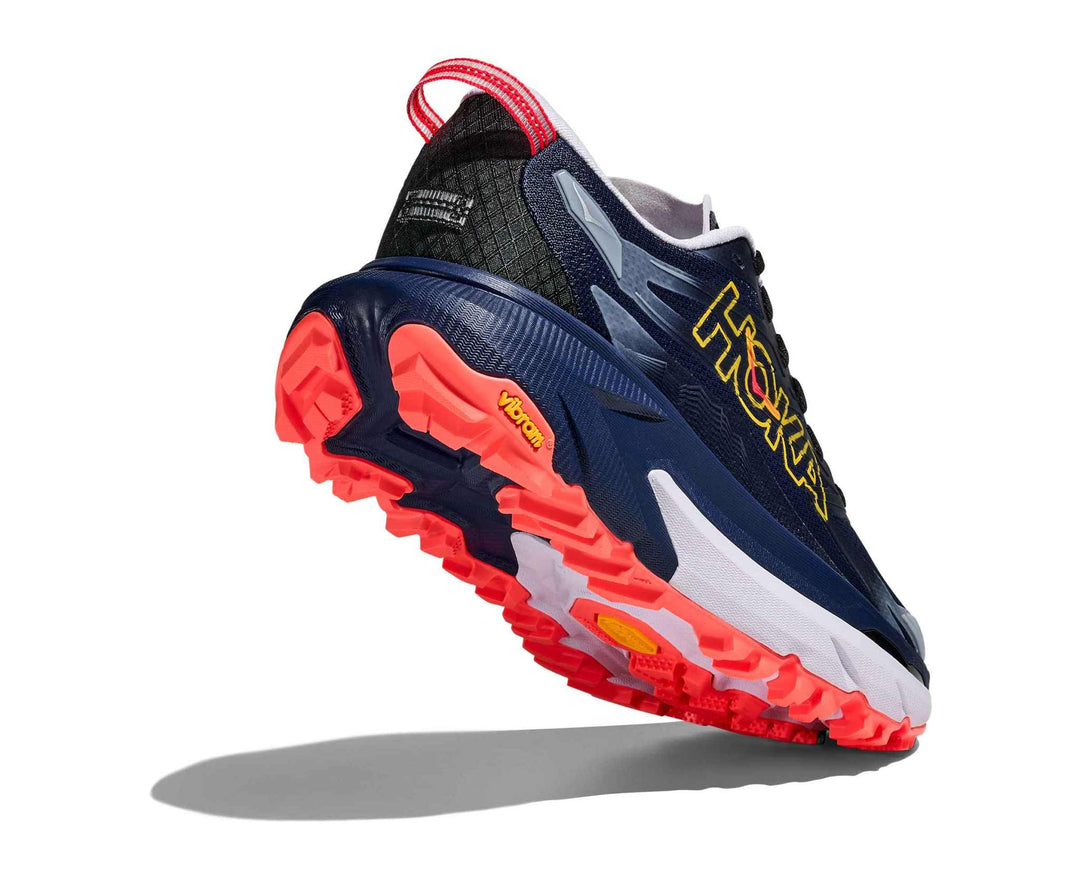 HOKA Mafate 5 donna Midnight Blue/Starlight Glow, vista inclinata con suola visibile