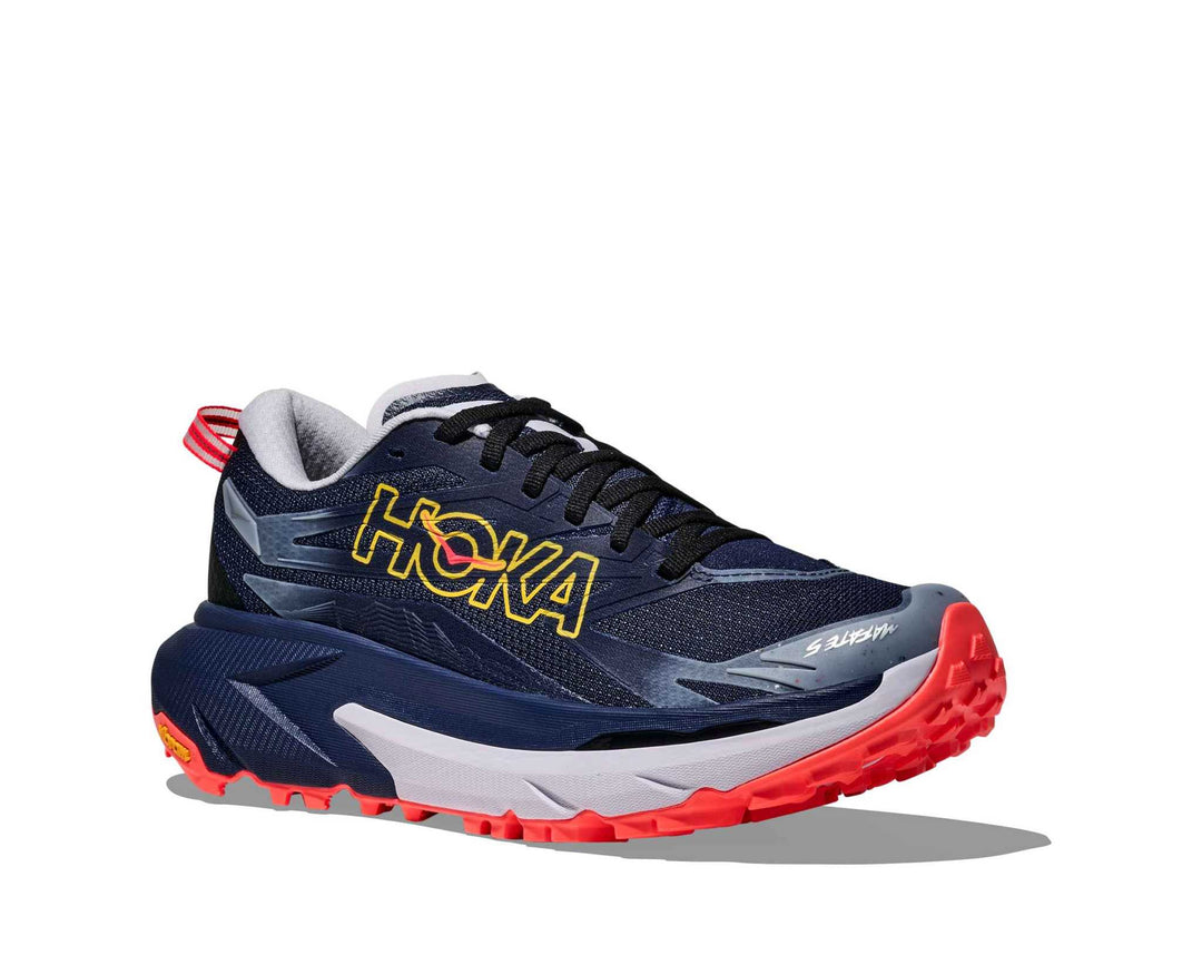 HOKA Mafate 5 donna Midnight Blue/Starlight Glow, vista di tre quarti frontale