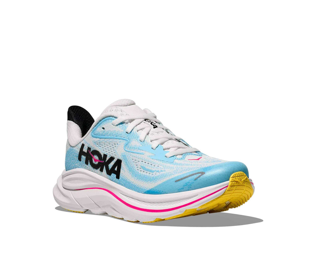 HOKA Clifton 10 Big Kids bambini Frost/Soaring Blue, vista di tre quarti frontale