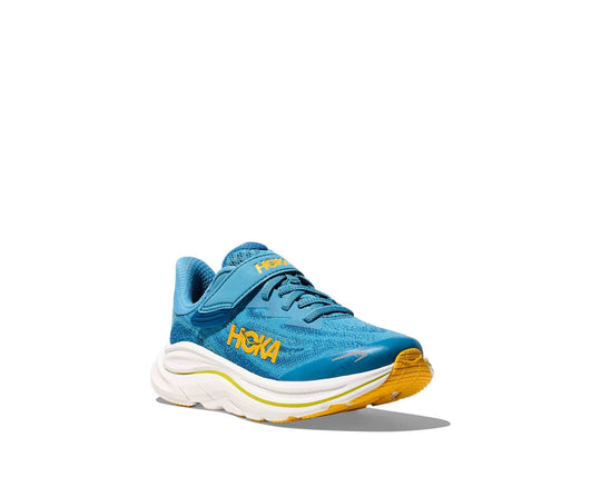 HOKA Clifton 10 Little Kids bambini Alpine Blue/Foggy Night, vista di tre quarti frontale