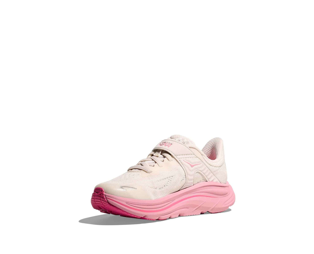 HOKA Clifton 10 Little Kids bambini Rose Cream/Dried Rose, vista di tre quarti dal lato interno