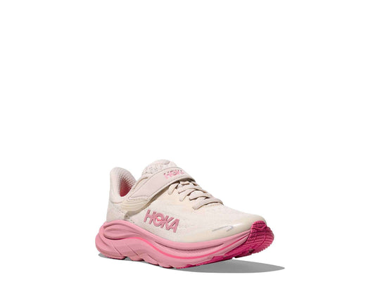 HOKA Clifton 10 Little Kids bambini Rose Cream/Dried Rose, vista di tre quarti frontale