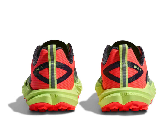 HOKA Zinal 3 donna Squid Ink/Neon Yuzu, vista posteriore della coppia