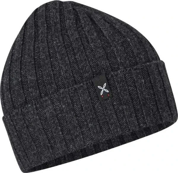 Unisex Lost Cap in dark knit blend of wool, viscose, polyester, cashmere.