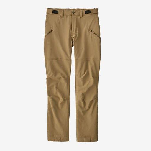 Point Peak Trail Pants in brown, durable recycled nylon and spandex, adjustable waist, reinforced knees, Fair Trade Certified.