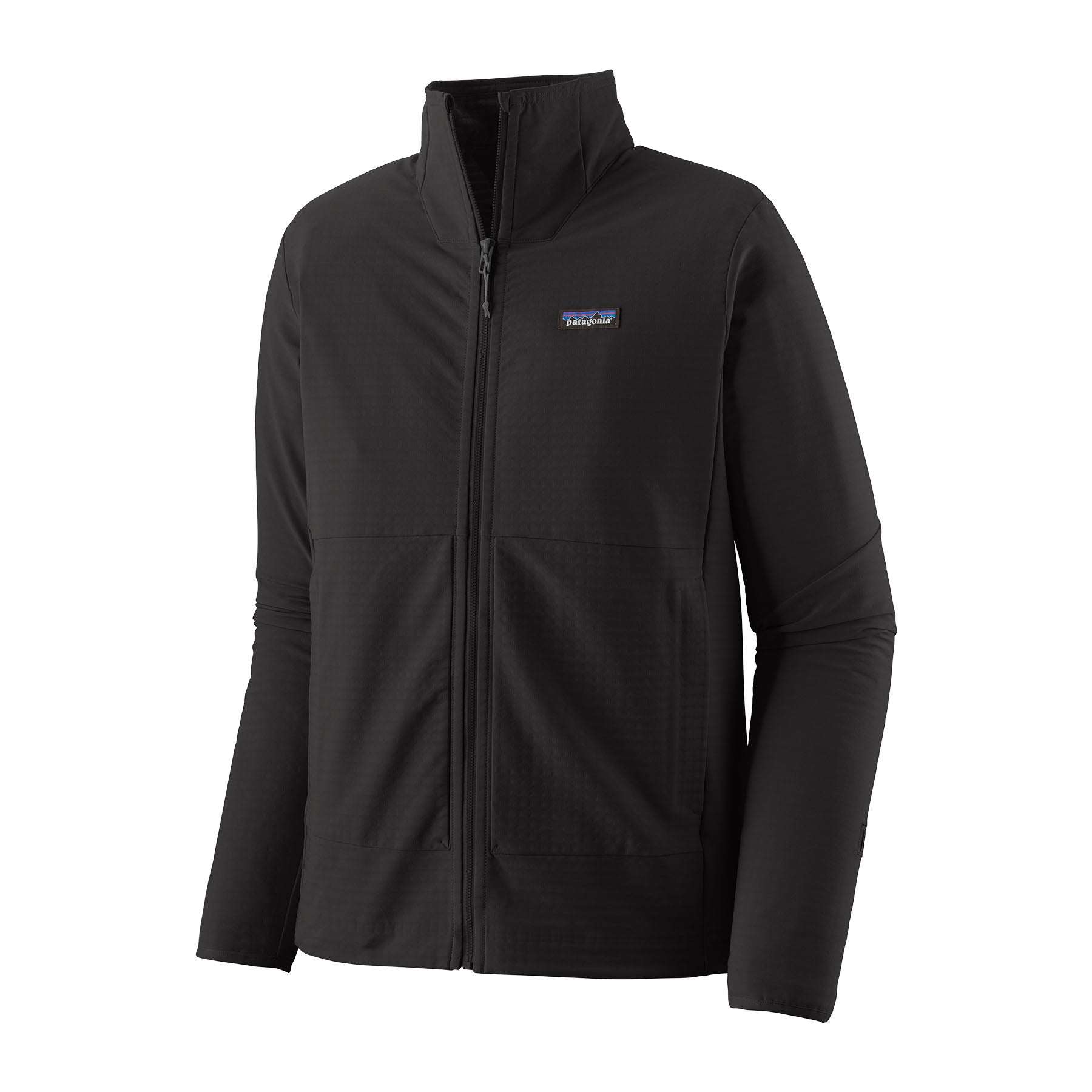 Men's black R1 Techface Jacket with durable weather-resistant fabric and stretchy design, ideal for mountain conditions.