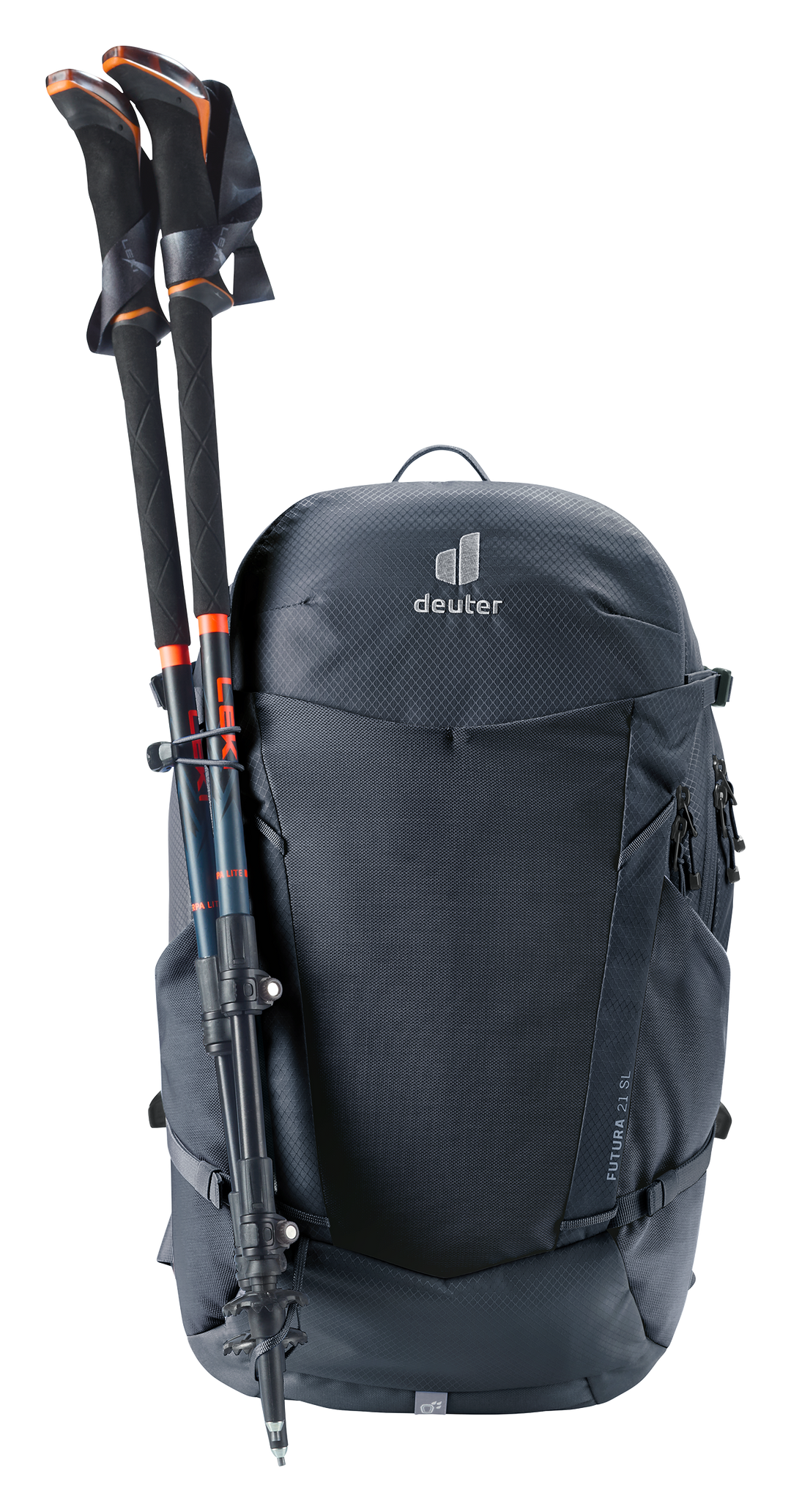 Deuter Futura 21 SL Black, frontale con bastoncini