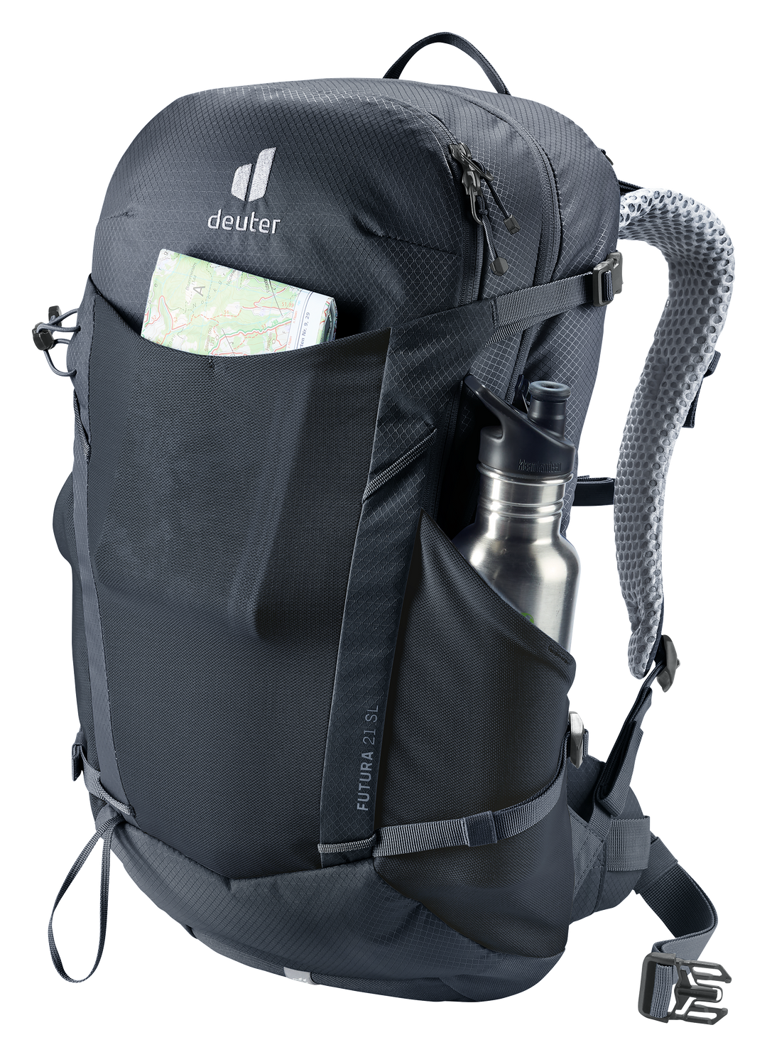 Deuter Futura 21 SL Black, tasche con mappa e borraccia