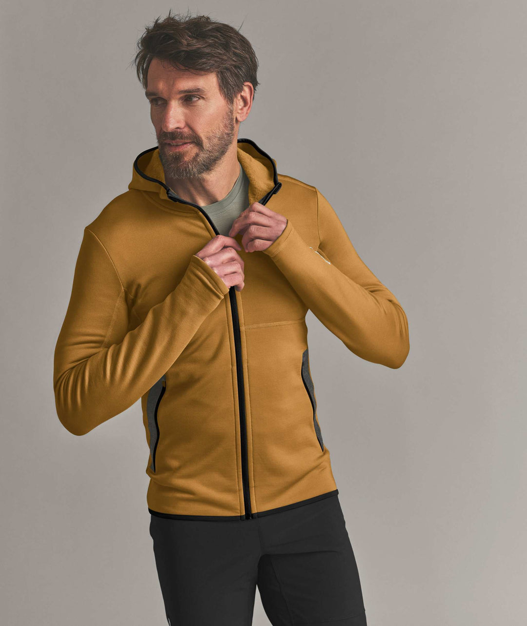 Ortovox Fleece Hoody M Dark Cumin - indossato fronte