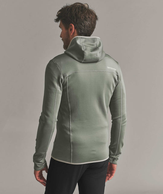 Ortovox Fleece Hoody M Green Sage - indossato retro