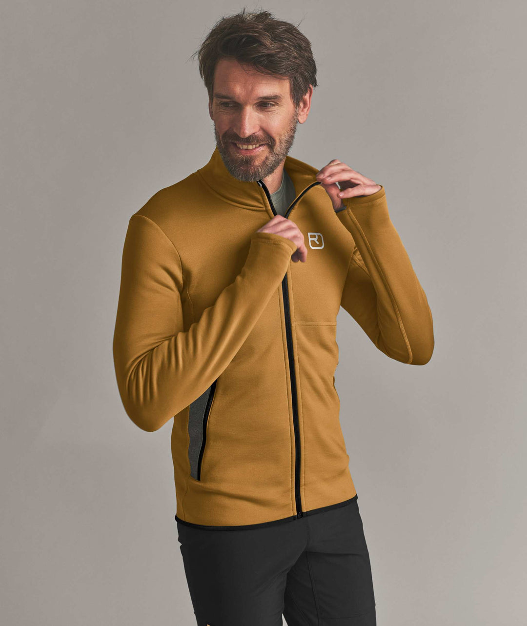 Ortovox Fleece Jacket M Dark Cumin - indossato fronte
