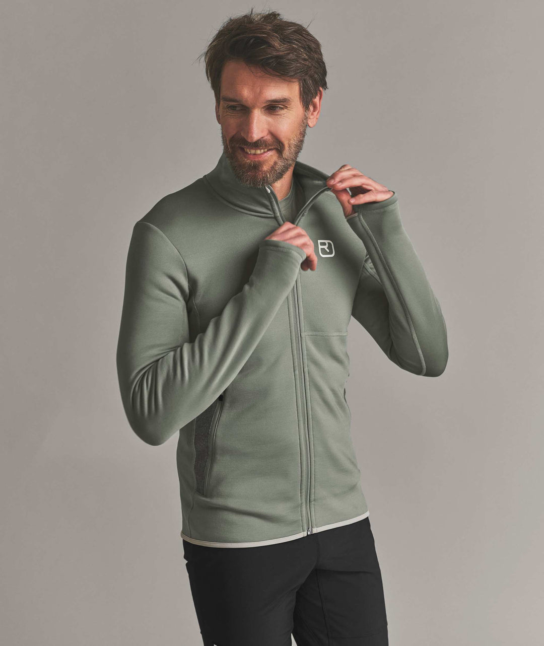 Ortovox Fleece Jacket M Green Sage - indossato fronte