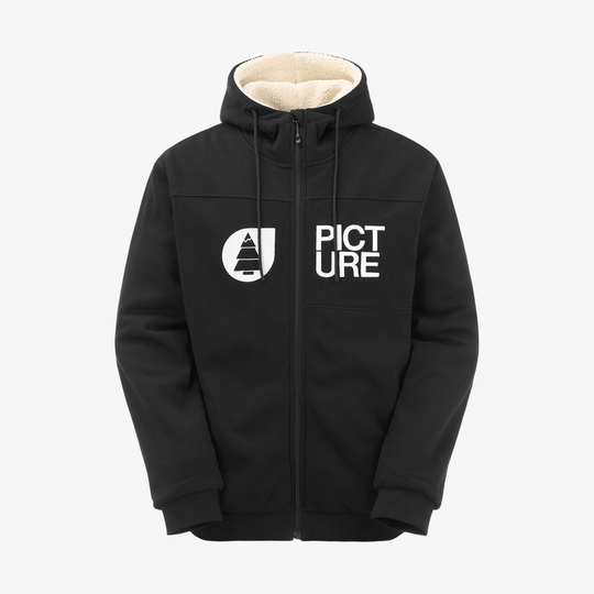 Picture Basement Plush Zip Hoodie Black – fronte su fondo neutro