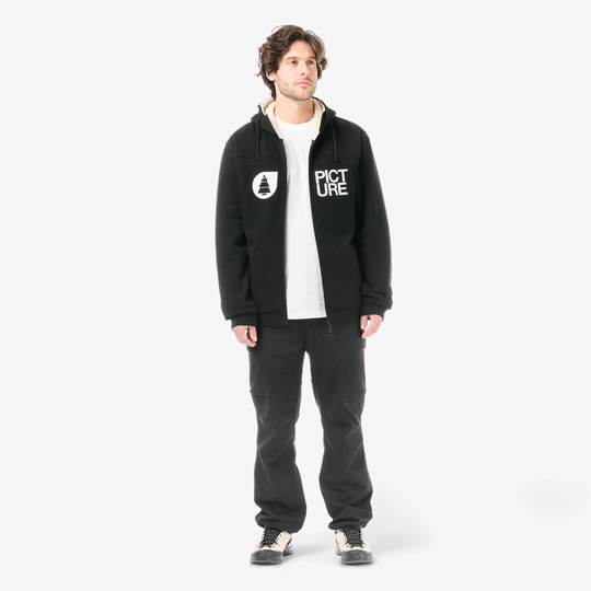 Picture Basement Plush Zip Hoodie Black – fronte indossato