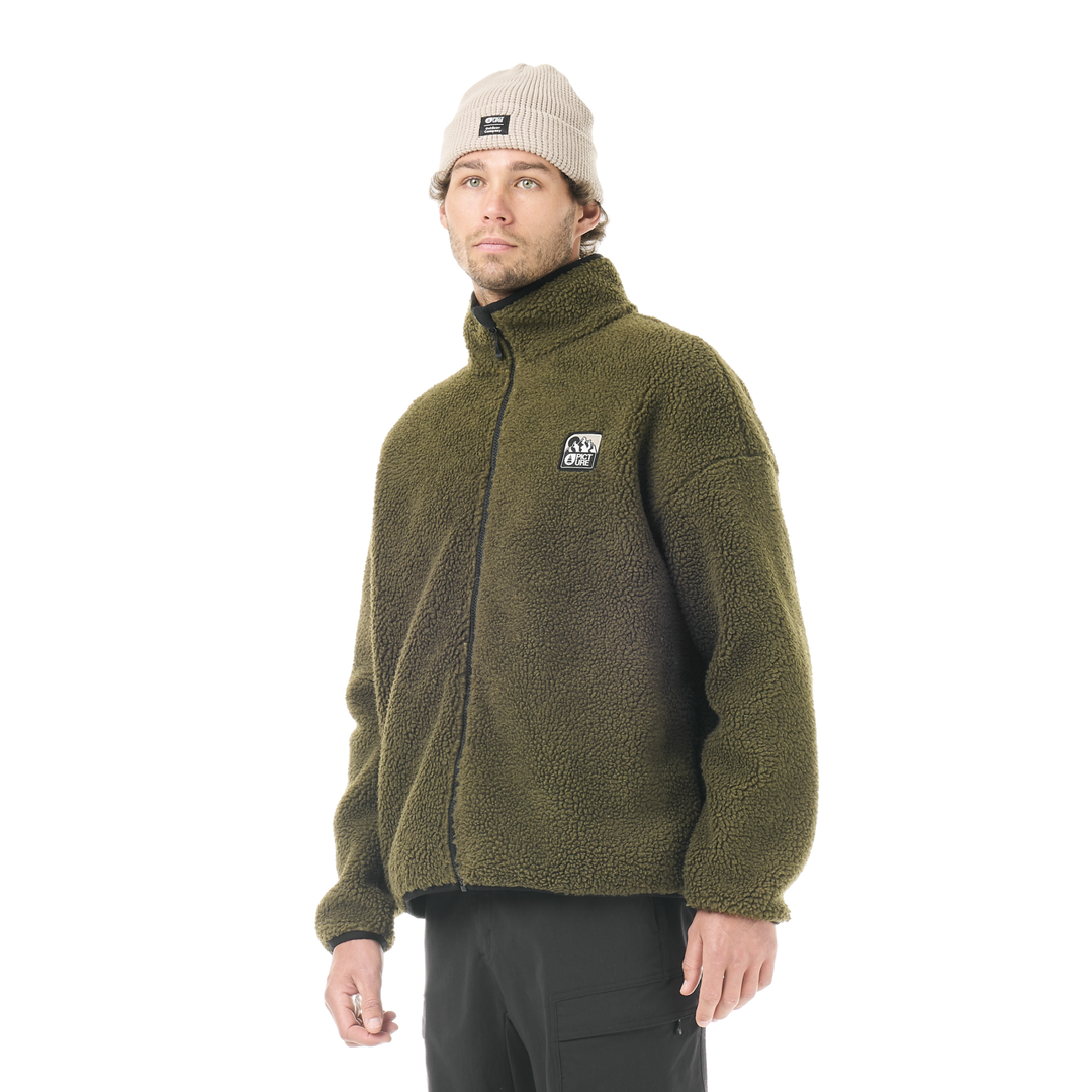 Picture Hafdals Emb Zip Fleece Tobacco – indossato, vista frontale