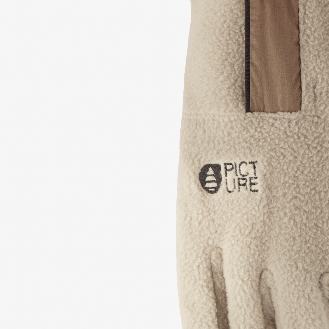 Picture Polar Fleece Gloves Pure Cashmere, dettaglio tessuto e logo