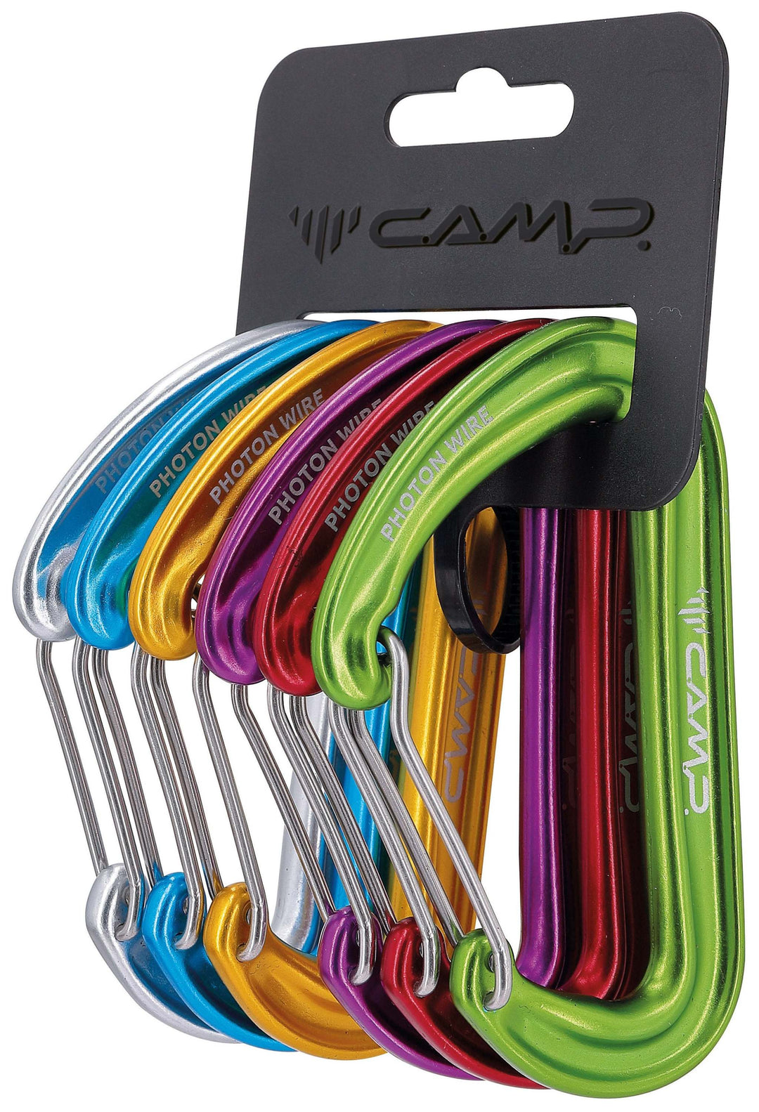 Rack Pack Photon Wire set of 6 colorful carabiners with coordinated colors.