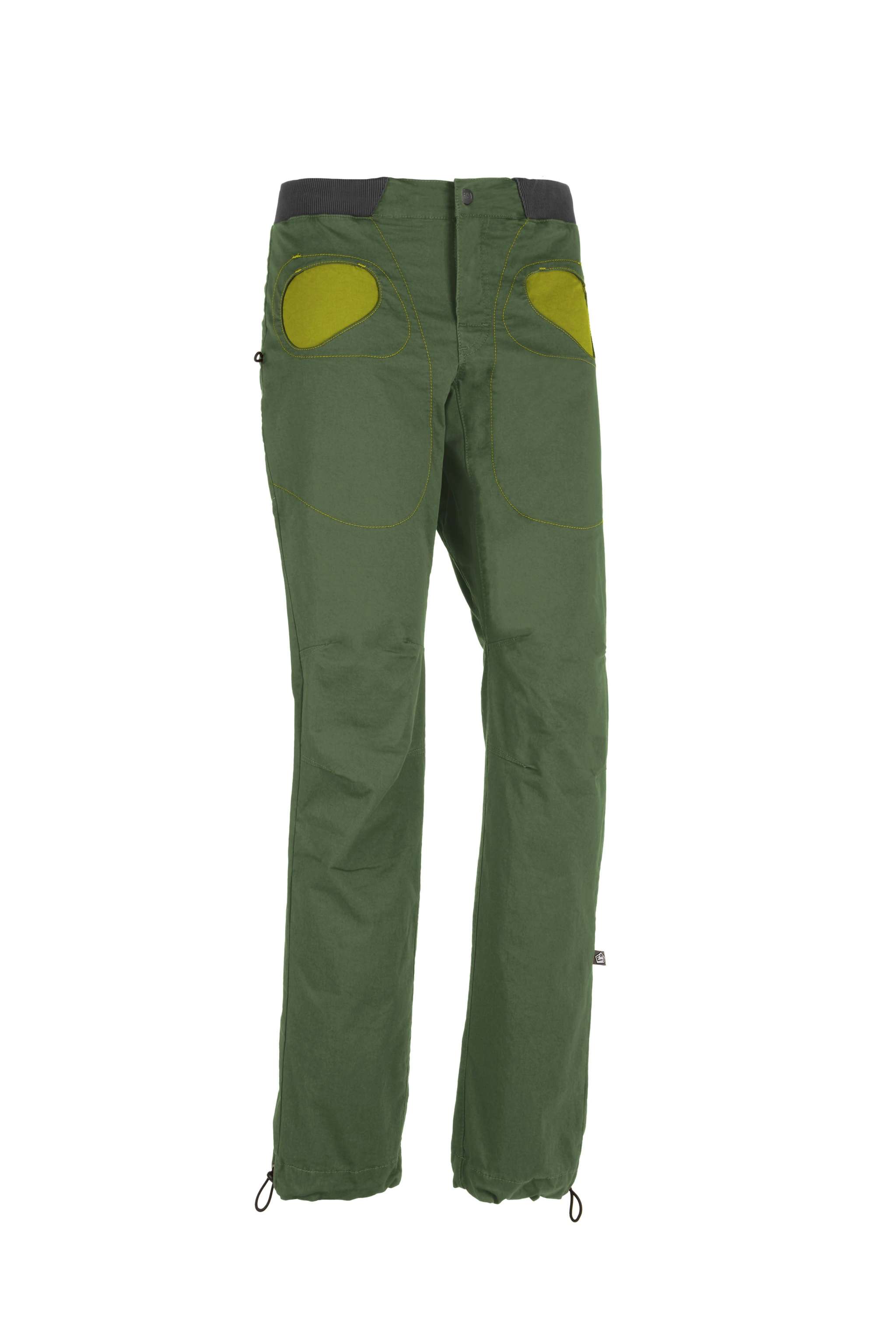 Pantaloni outdoor in cotone biologico elasticizzato con tasche a contrasto e vita regolabile per arrampicata e attività outdoor