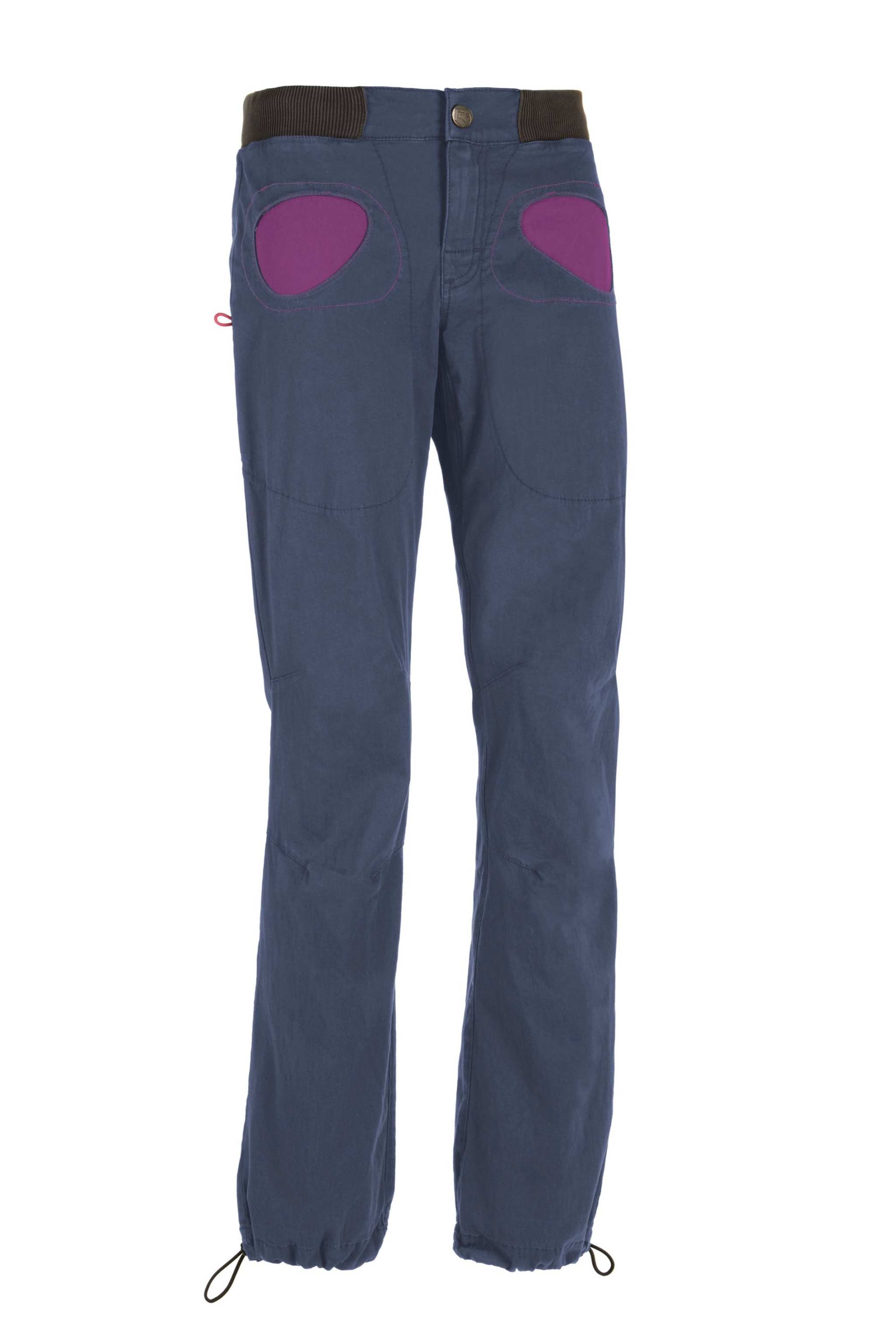 Onda Story slim fit elastic cotton outdoor and climbing pants with adjustable waist and leg cuffs, contrast pockets, and dual toothbrush holders, made in Italy.
