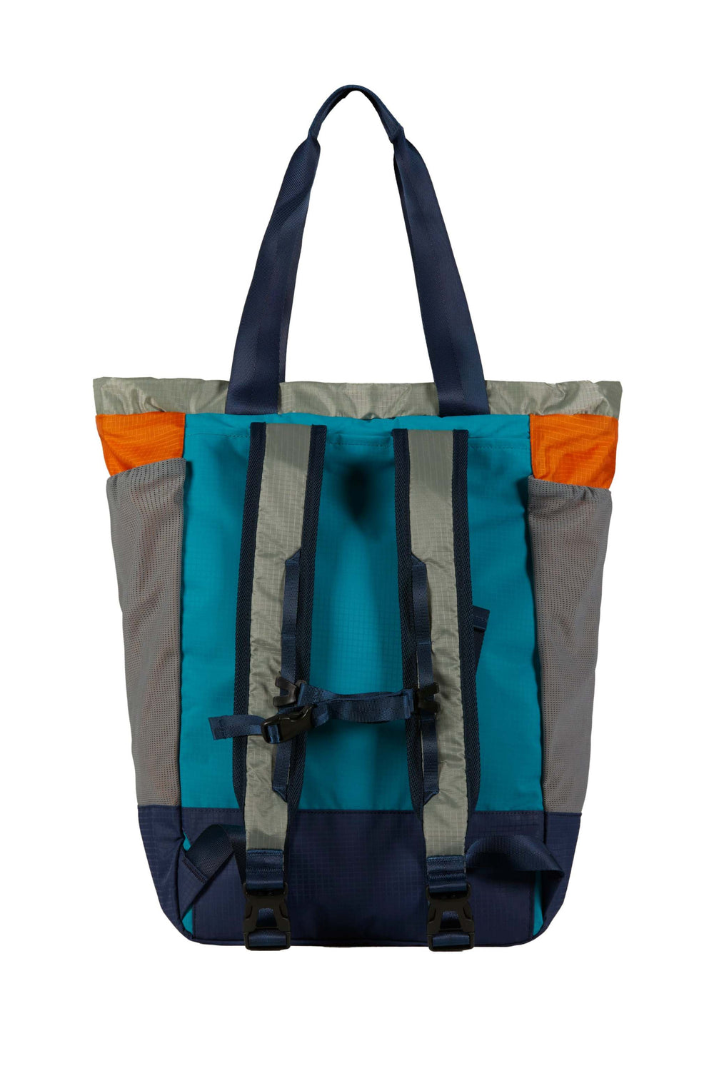 Technical backpack with colorful design and adjustable straps.