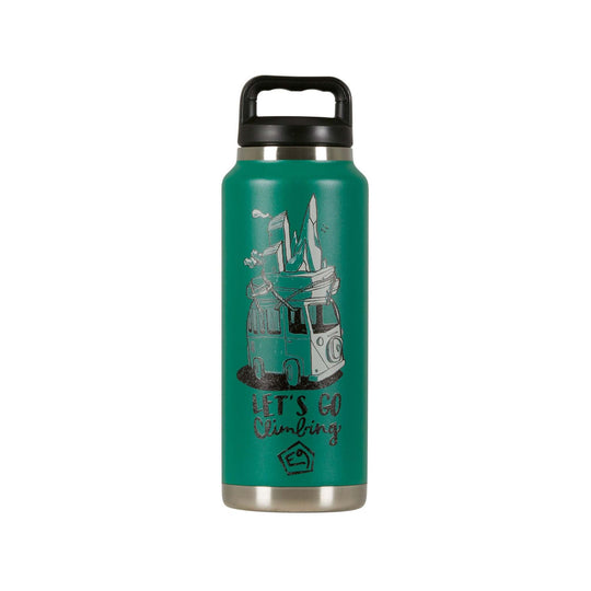 Boccia stainless steel thermal bottle, green, 1L capacity, sustainable plastic alternative.