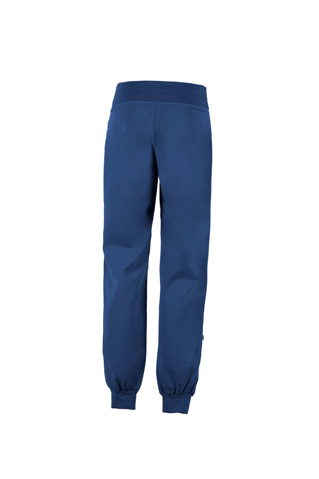 Pantaloni in gabardine blu, dal taglio ampio con vita elasticizzata e fondo gamba arricciato con polsini.