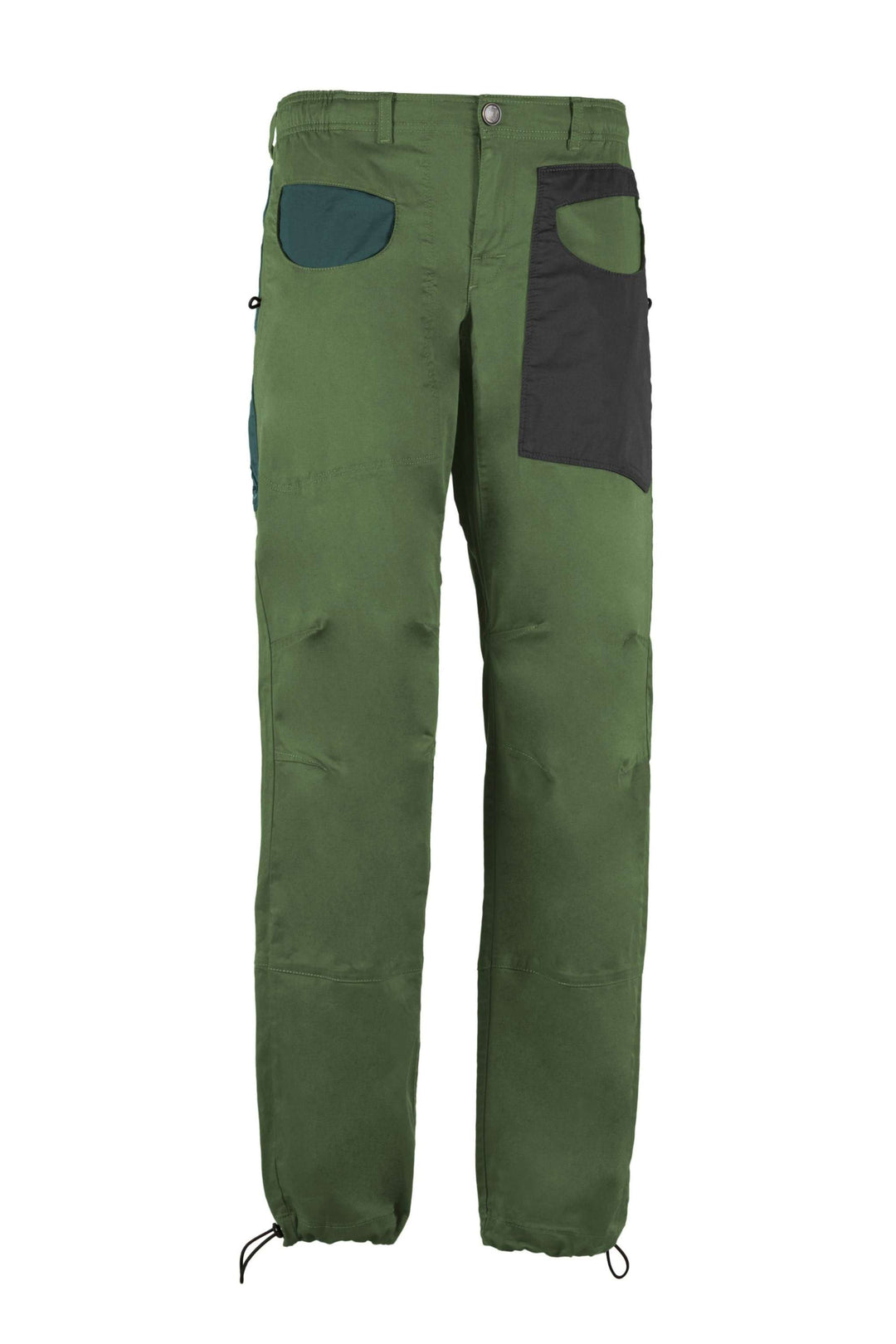 Blat3 green outdoor climbing pants with contrasting pockets, embroidered logo, and adjustable waistband.