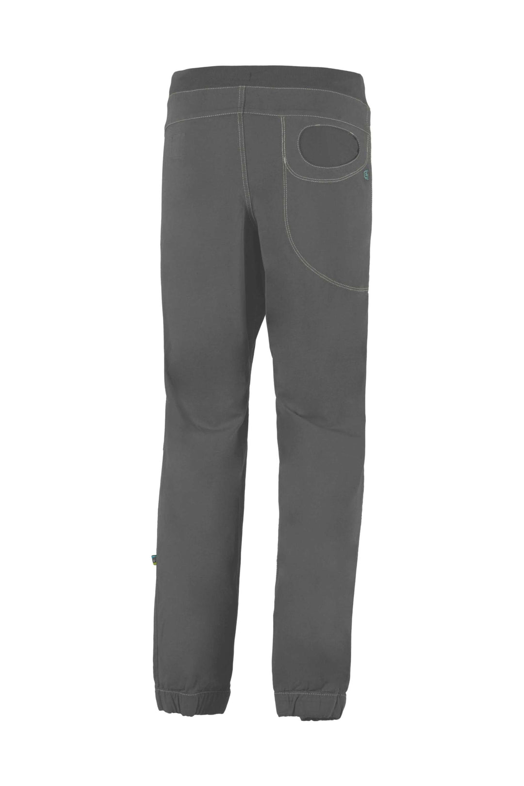 Rondo Artrock outdoor climbing pants, cotton/lyocell fabric, poplin pockets, embroidered E9 logo, contrast stitching, adjustable waistband.