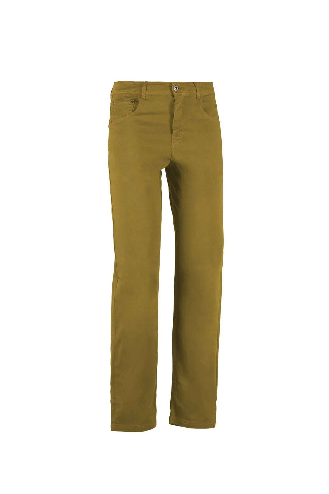 Pantaloni a 5 tasche in cotone biologico con ricamo sulla tasca posteriore e etichetta Jacron, vestibilità regolare per attività all'aperto.