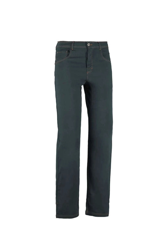 Pantaloni a 5 tasche in cotone biologico con ricamo e etichetta Jacron, vestibilità regolare e comfort per stile attivo.