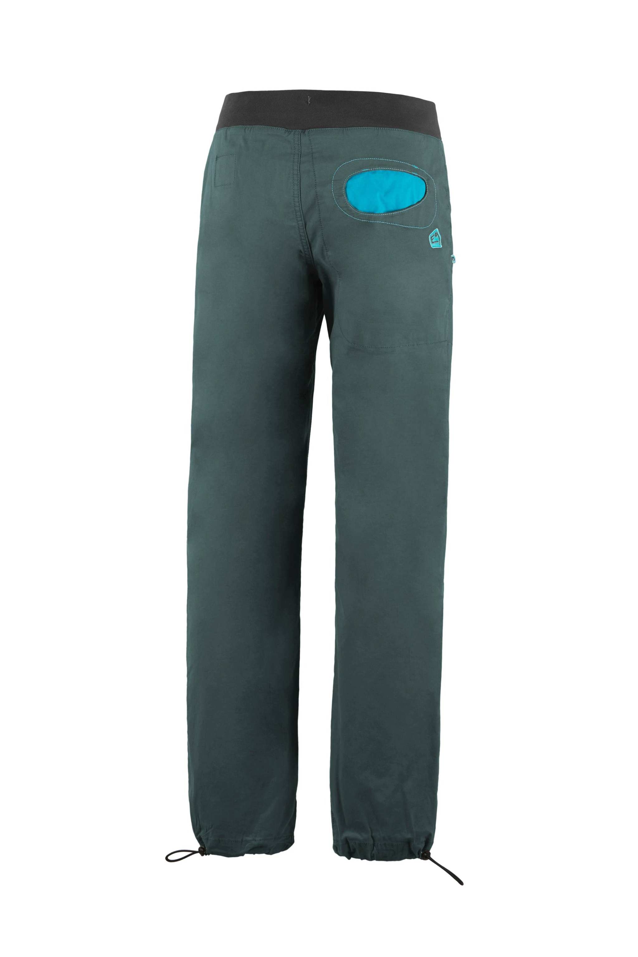 Onda Story slim fit elasticized organic cotton outdoor and climbing pants with adjustable waist and ankle, contrast pockets, and dual toothbrush holders.