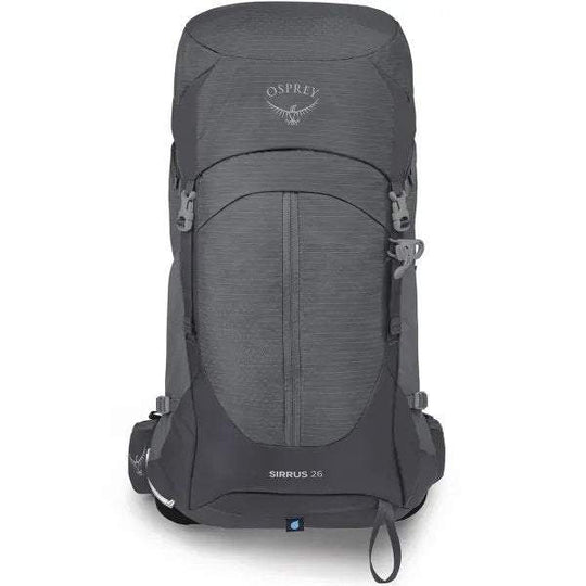 Sirrus 26 backpack for women, gray, sustainable design with AirSpeed suspension, rain cover, and multiple pockets for trails.
