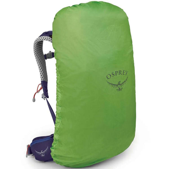 Women's Sirrus 26 backpack in green with rain cover, featuring AirSpeed suspension for comfort and ventilation.
