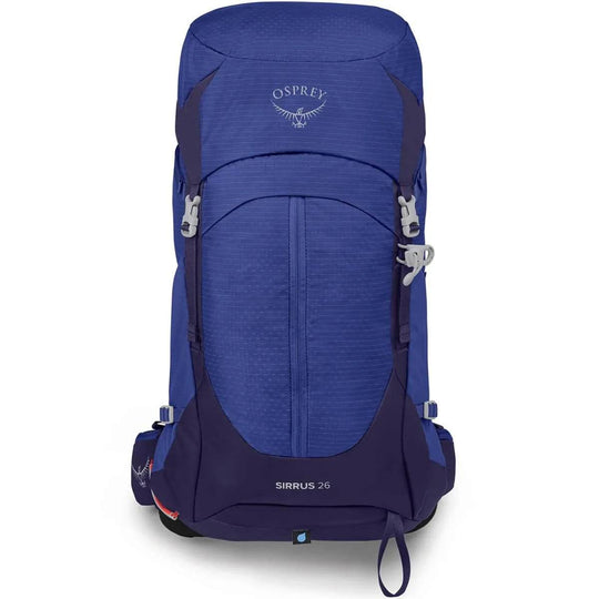 Blue Sirrus 26 women's backpack with AirSpeed suspension, rain cover, and versatile compartments.