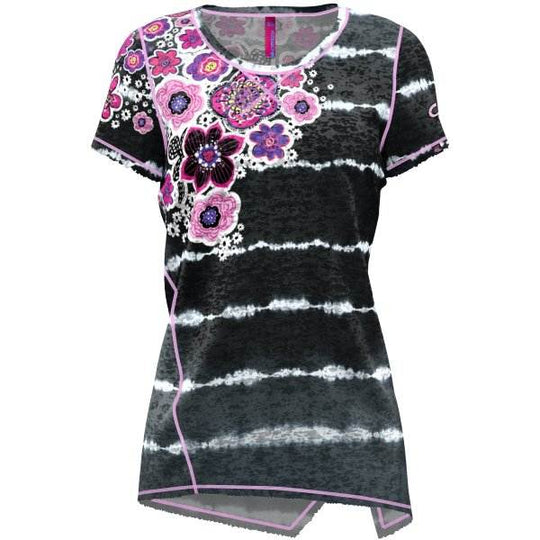 T-Shirt Aloha with colorful floral print and unconventional twist construction.