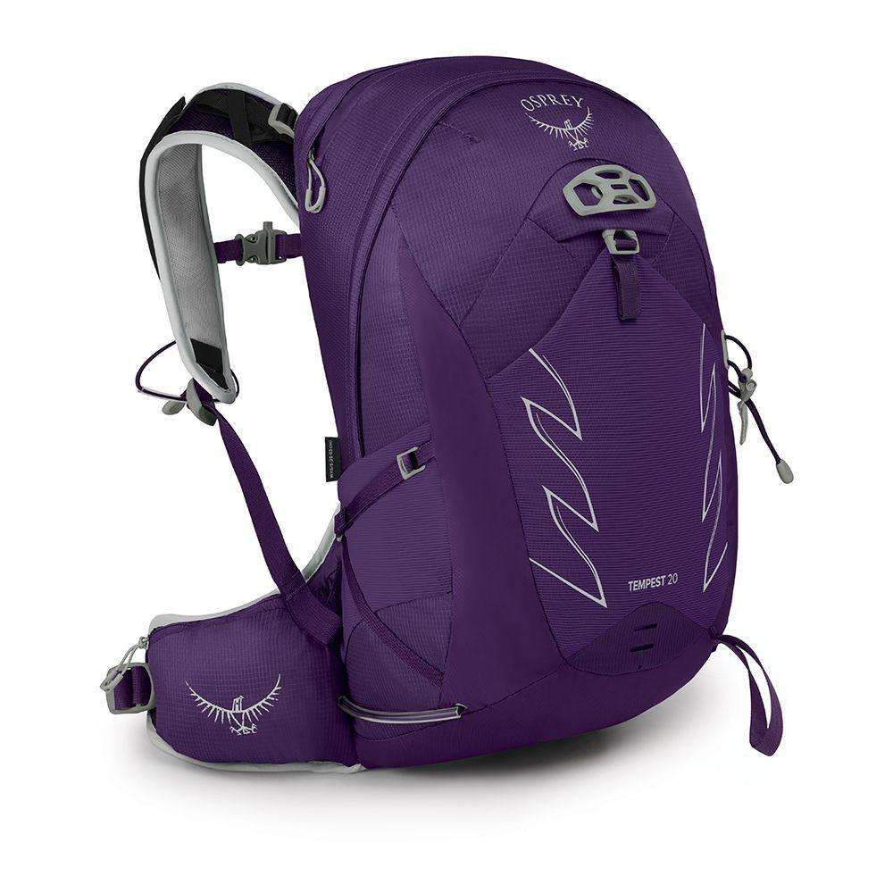 Women's Tempest 20 backpack in purple with versatile features for hiking and cycling.