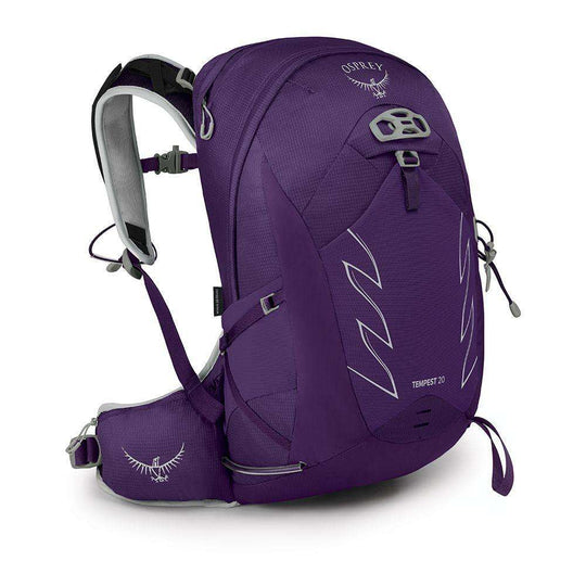 Women's Tempest 20 backpack in purple with versatile features for hiking and cycling.