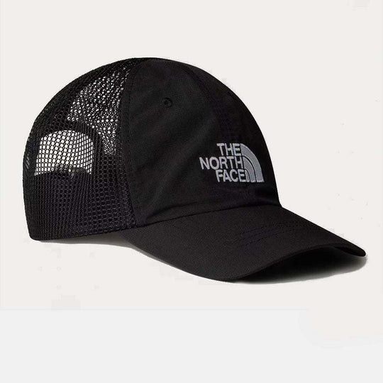 Horizon Trucker cap with classic trucker design, adjustable snapback, mesh back panel, curved visor, and The North Face logo