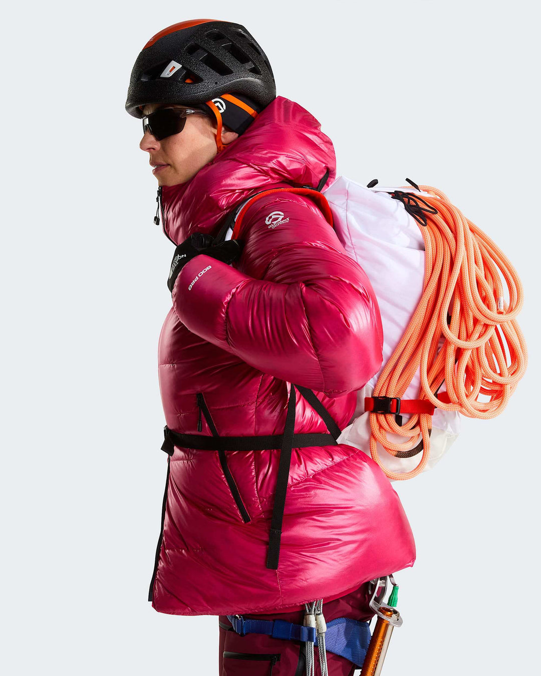 The North Face W Summit Pumori Down Parka - Lali Guran - backpack and harness compatibility on model