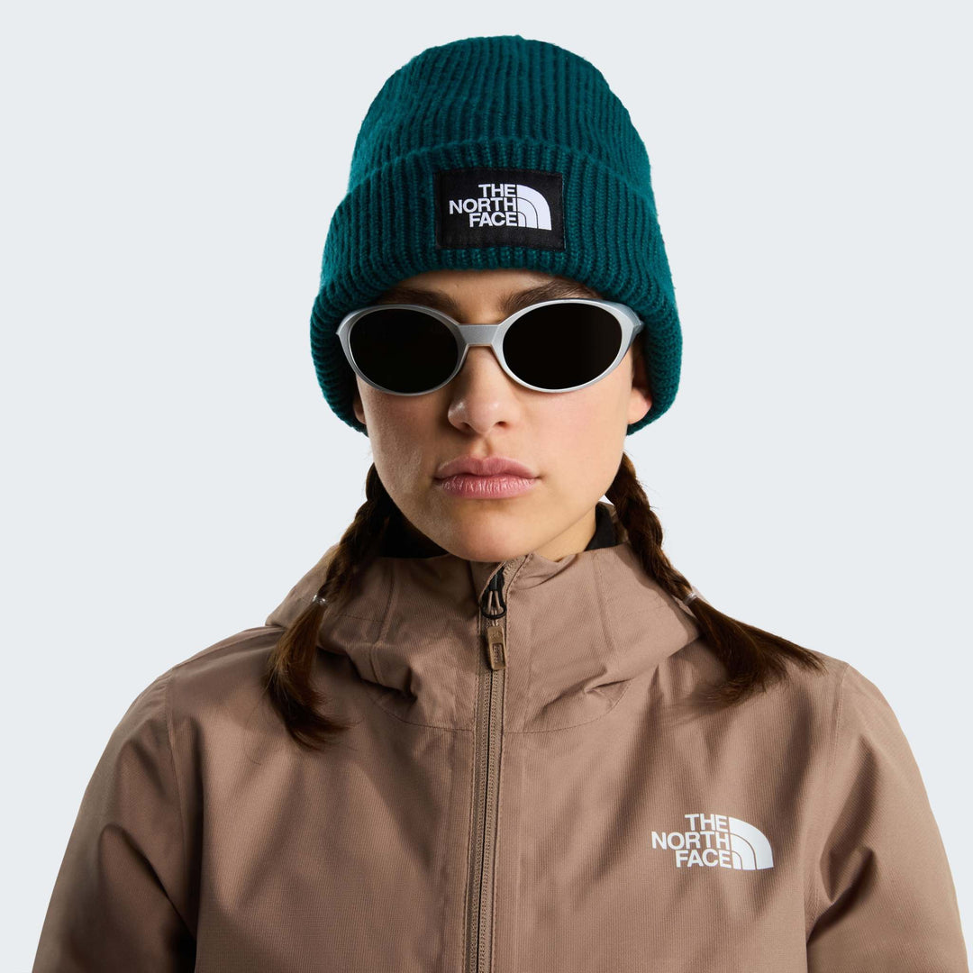 Berretto Salty Lined Beanie in maglia a coste verde petrolio, con risvolto e patch frontale con logo The North Face.