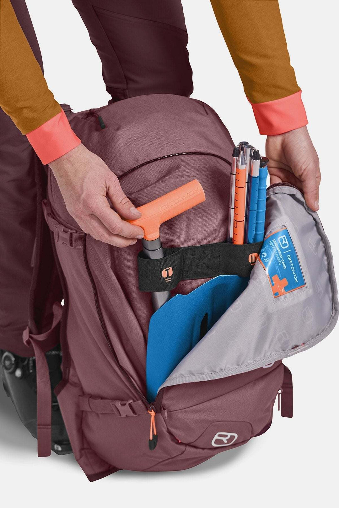 Tour Rider 28 S backpack with emergency gear storage and ergonomic design for ski touring.