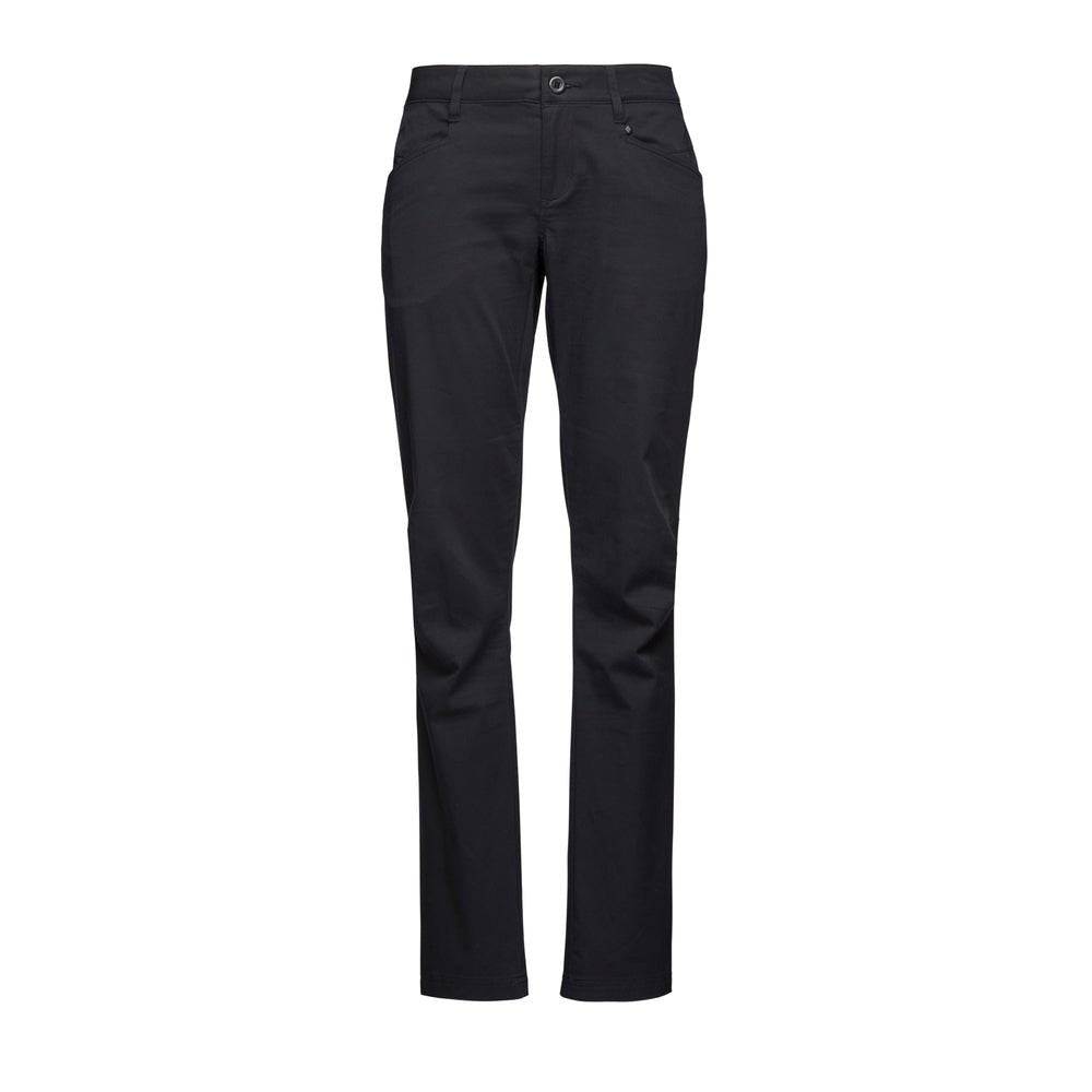Notion SL Pants with straight leg design in stretch cotton twill, featuring button and zip closure, front and back pockets, and articulated knees.