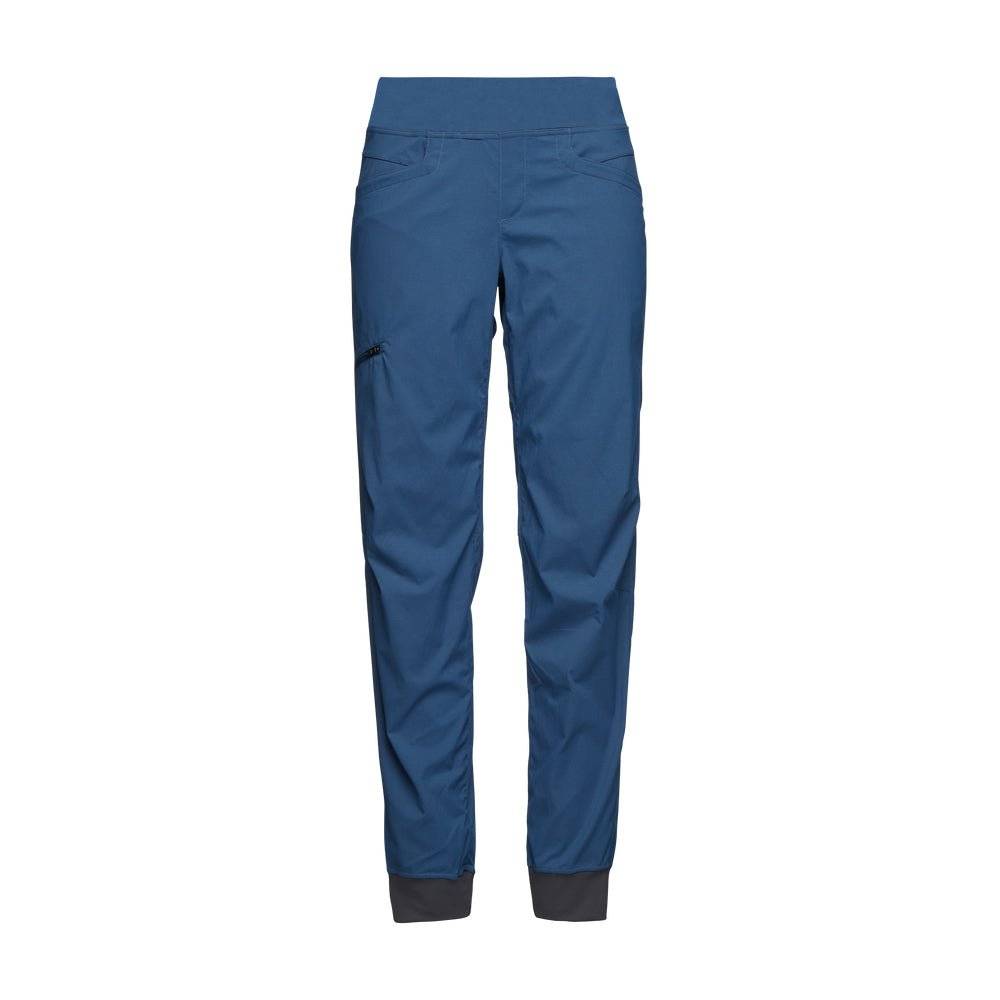 Blue Technician Jogger Pants for women, designed for climbing and outdoor activities, featuring weather-resistant DWR finish, zippered thigh pocket, and elastic waistband.