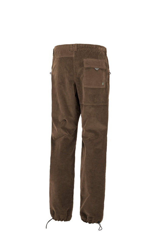 Pantaloni Mont1 V in velluto a coste marrone, con tasche cargo posteriori e orli regolabili con coulisse.