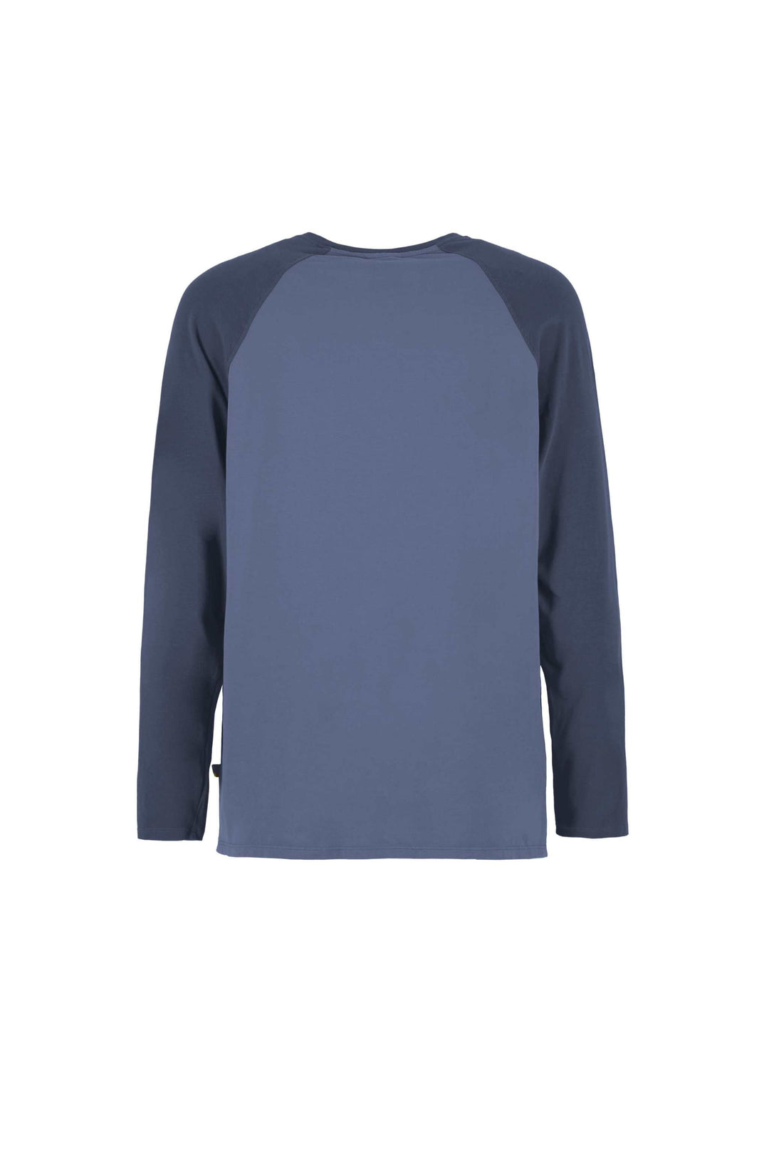 T-shirt a manica lunga Long Coffee in cotone, blu con maniche raglan più scure e senza stampa visibile sul davanti.