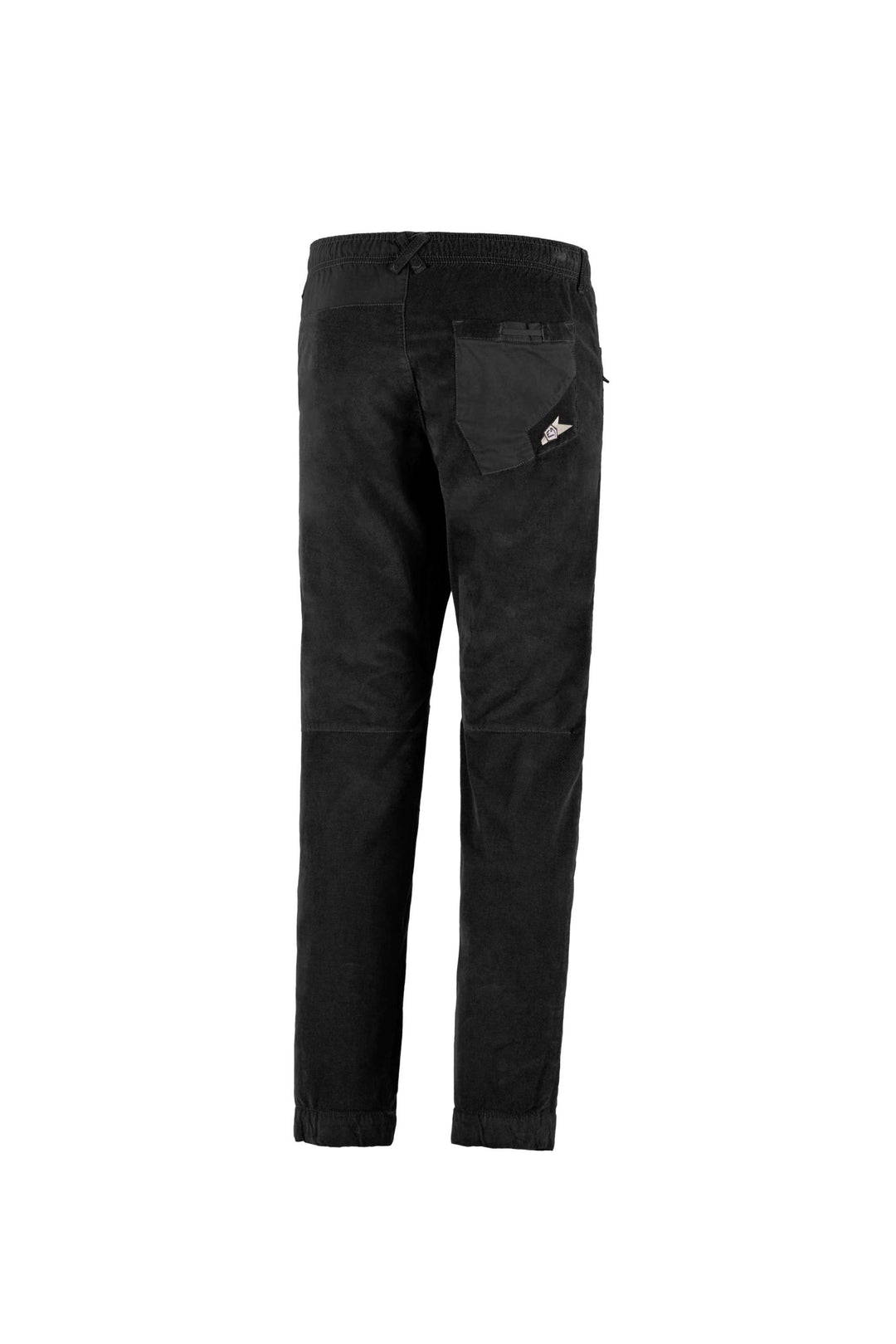 Pantaloni Gusky neri in velluto a coste, con vita elasticizzata, tasca posteriore e cuciture rinforzate alle ginocchia.