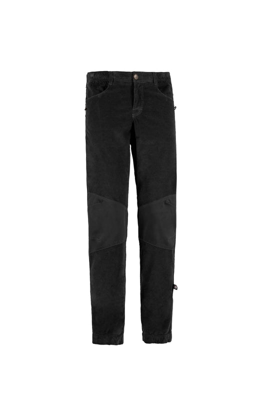 Pantaloni Gusky neri in velluto a coste, con ginocchia rinforzate, taglio slim e vita elasticizzata.