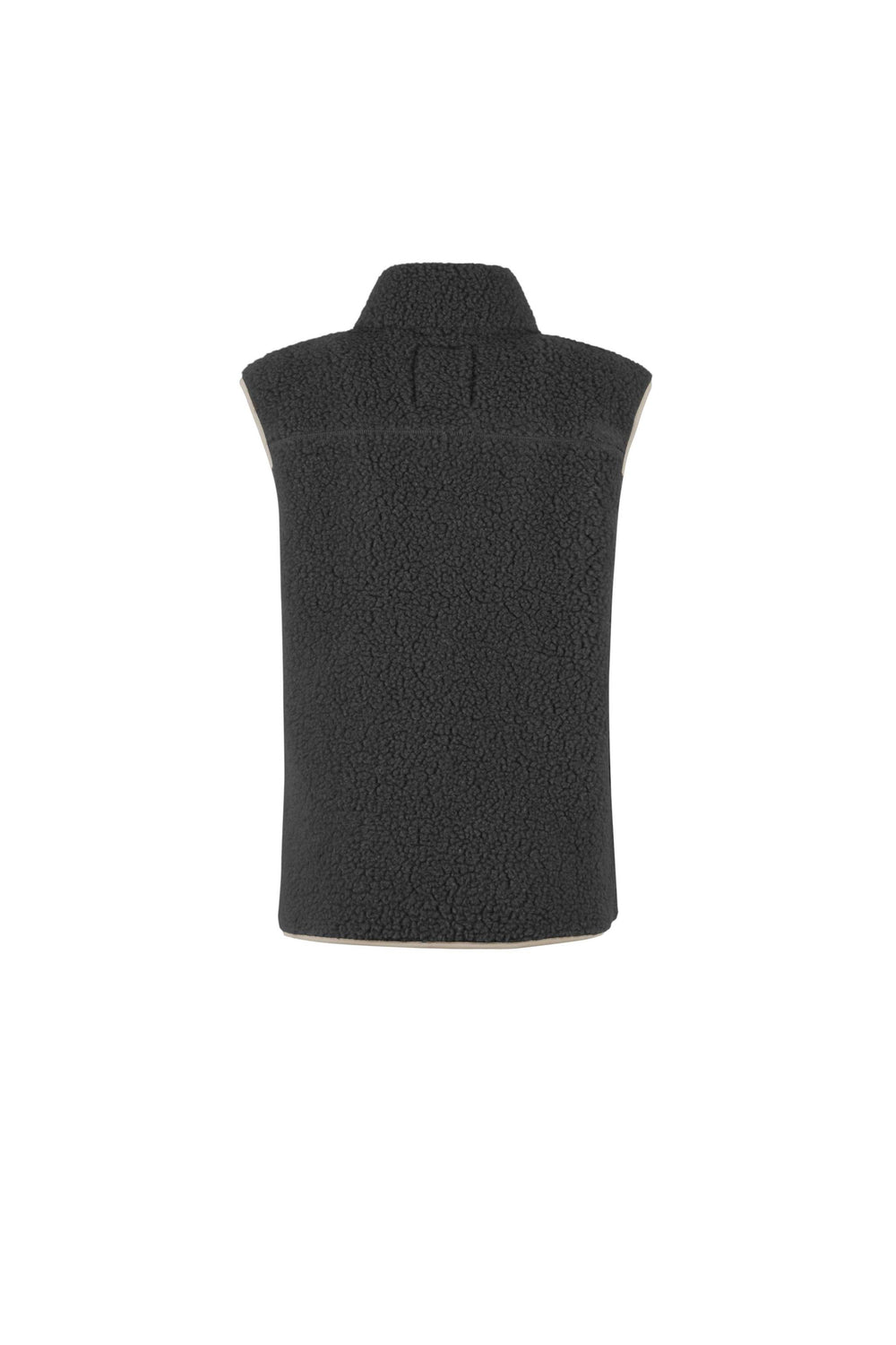 Gilet outdoor Gretel nero in morbido pile testurizzato, con collo alto e vestibilità senza maniche.