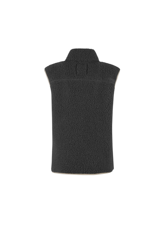 Gilet outdoor Gretel nero in morbido pile testurizzato, con collo alto e vestibilità senza maniche.